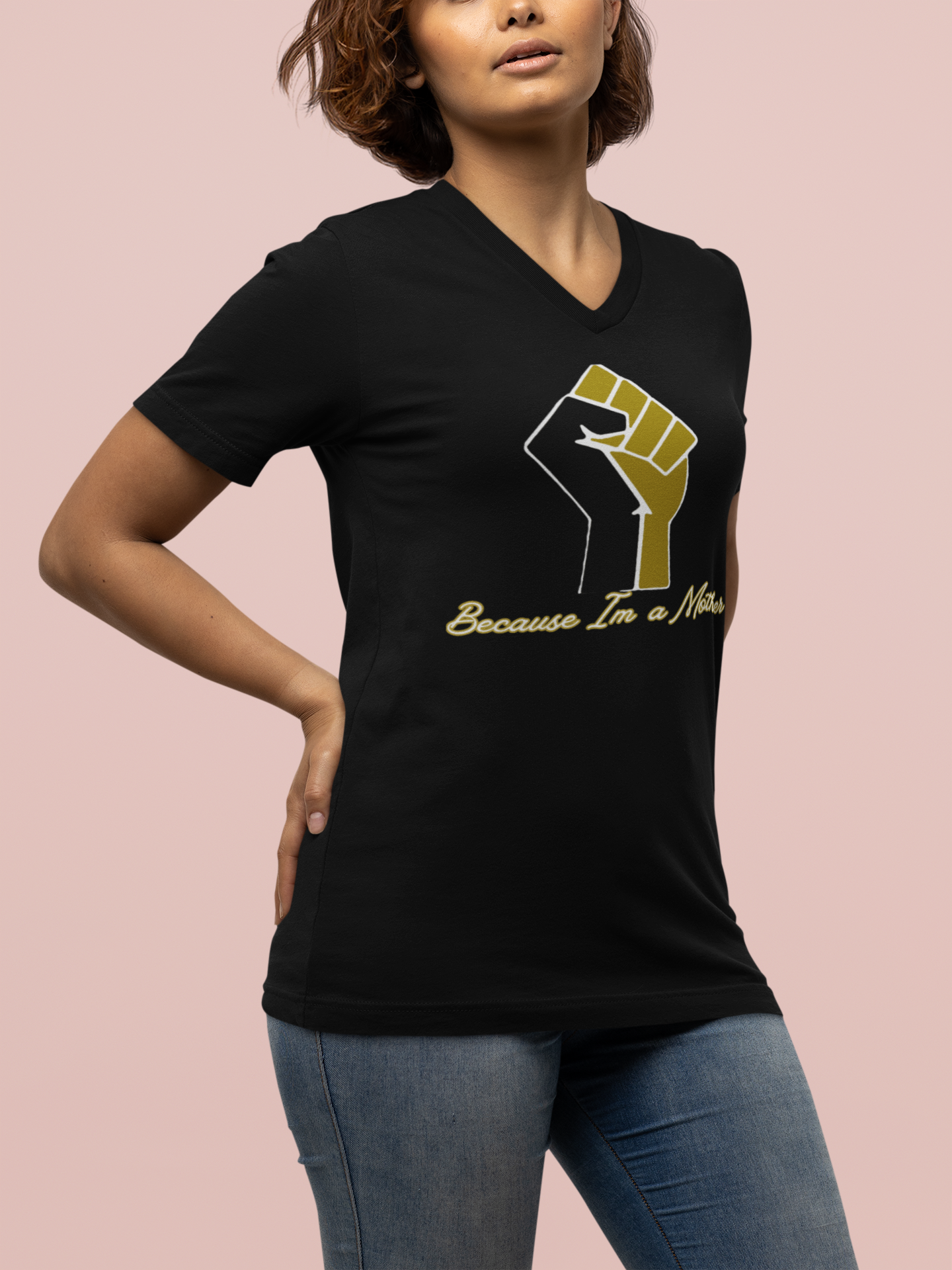 Raised Fist Mother Women’s relaxed v-neck t-shirt